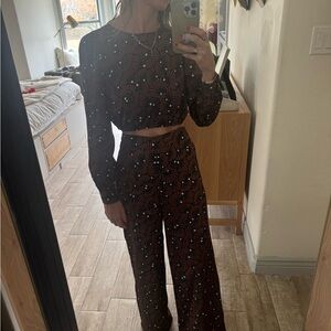 House of Harlow 1960 Brown and White Patterned Jumpsuit